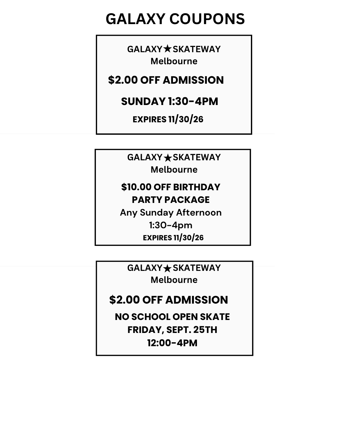 Galaxy Skateway September 2026 coupon